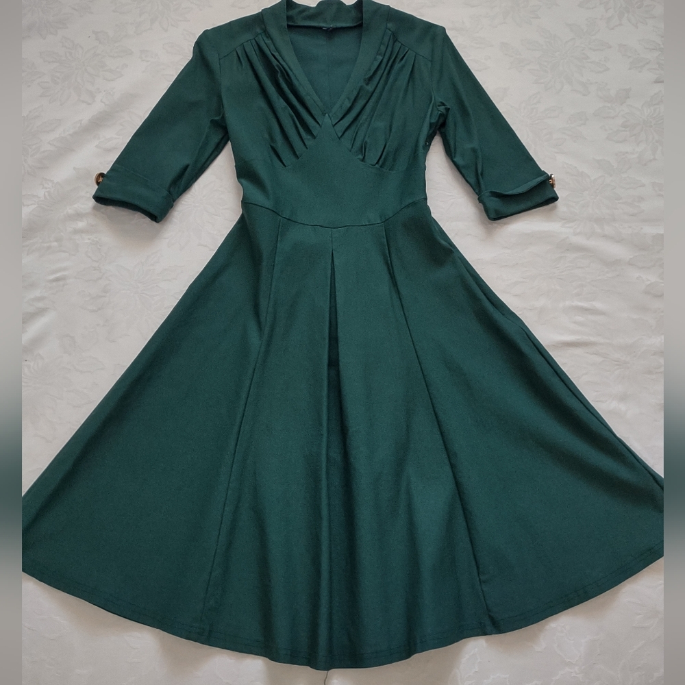 Pinup Swing 50s Retro Vintage Style Dress V-neck Elbow Sleeves